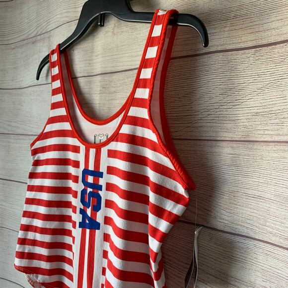 IML Isaac Morris Stripe USA Bodysuit Red White Blue Tank Size L - Picture 11 of 12
